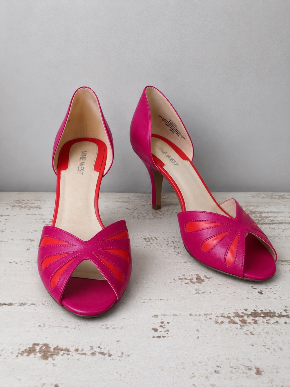 Nine West Pink and Orange D'Orsay Peep-Toe Heels